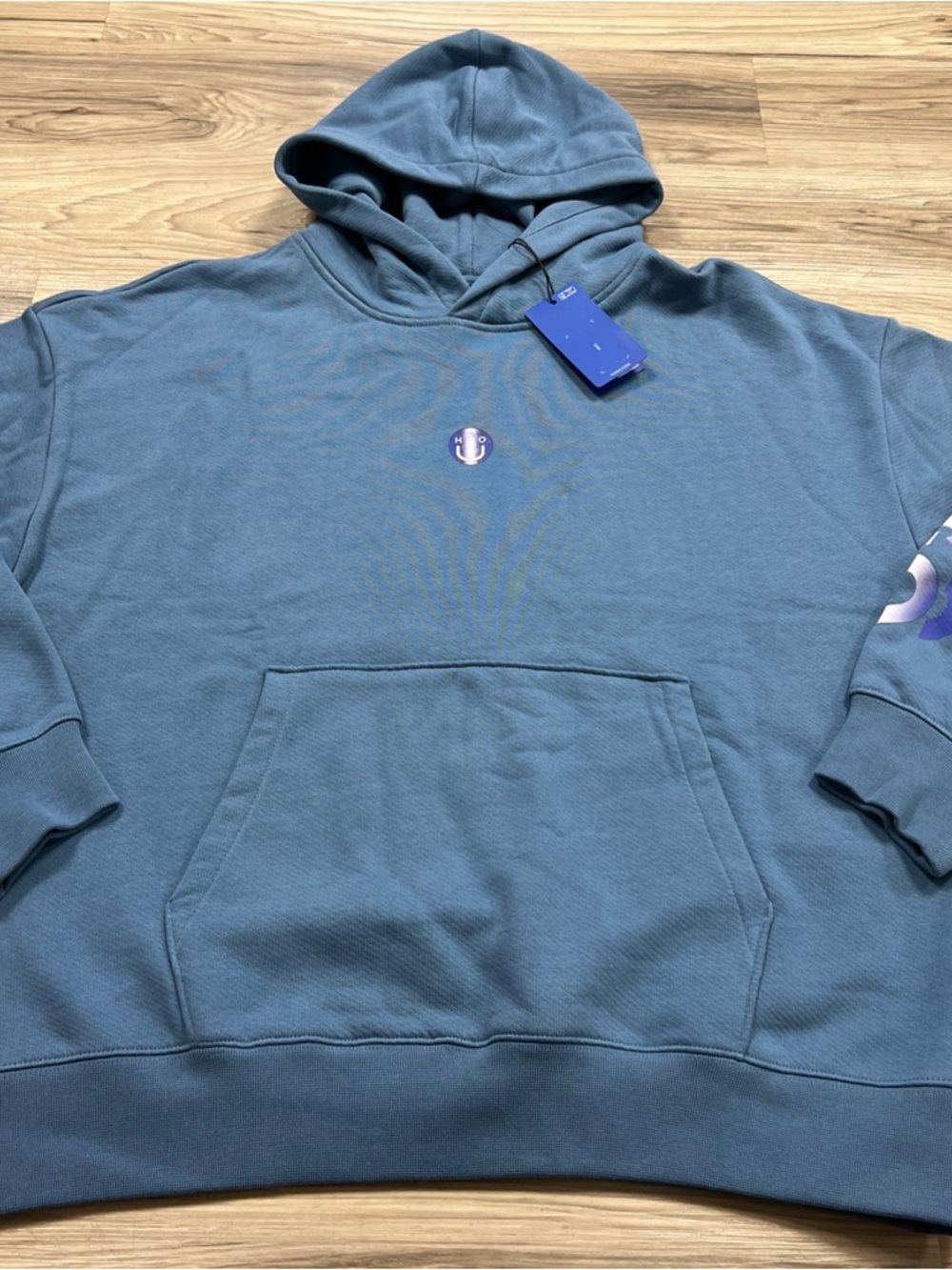 Hugo Boss Hugo Niftyhood Logo Cotton French Terry Pullover Hood Blue Mens XL NWT